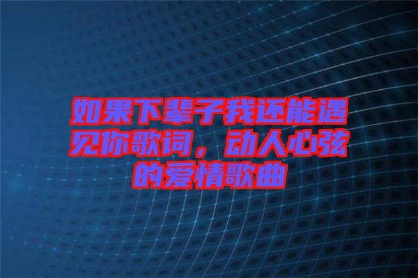 如果下輩子我還能遇見你歌詞，動人心弦的愛情歌曲
