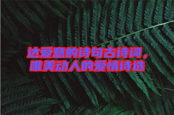 達愛意的詩句古詩詞，唯美動人的愛情詩選