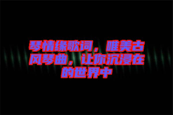 琴情緣歌詞，唯美古風琴曲，讓你沉浸在的世界中